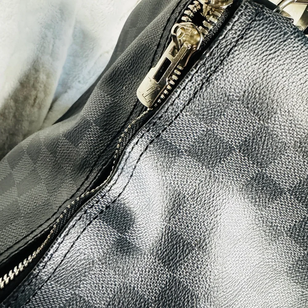 Louis Vuitton Black Damier Graphite Keepall 55  Leather Travel Bag